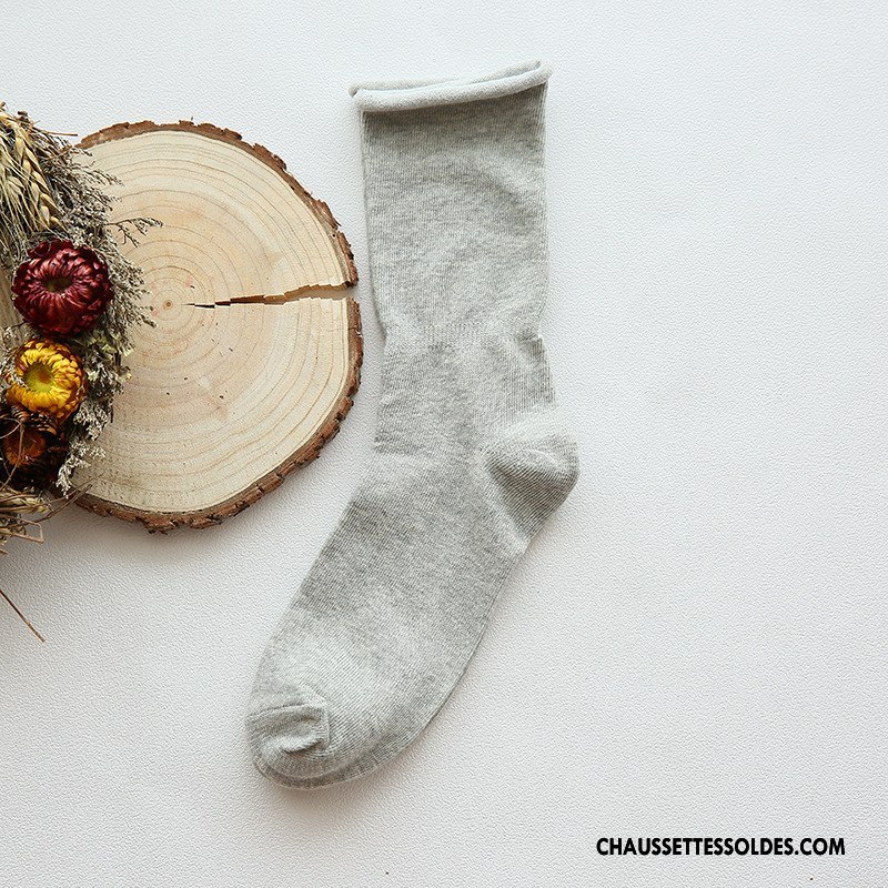 Chaussettes Mi Hautes Femme Bouche Libre Élève Chaussette Courte 100% Coton Ourlet Enceintes Pure Or