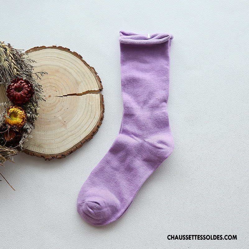 Chaussettes Mi Hautes Femme Bouche Libre Élève Chaussette Courte 100% Coton Ourlet Enceintes Pure Or
