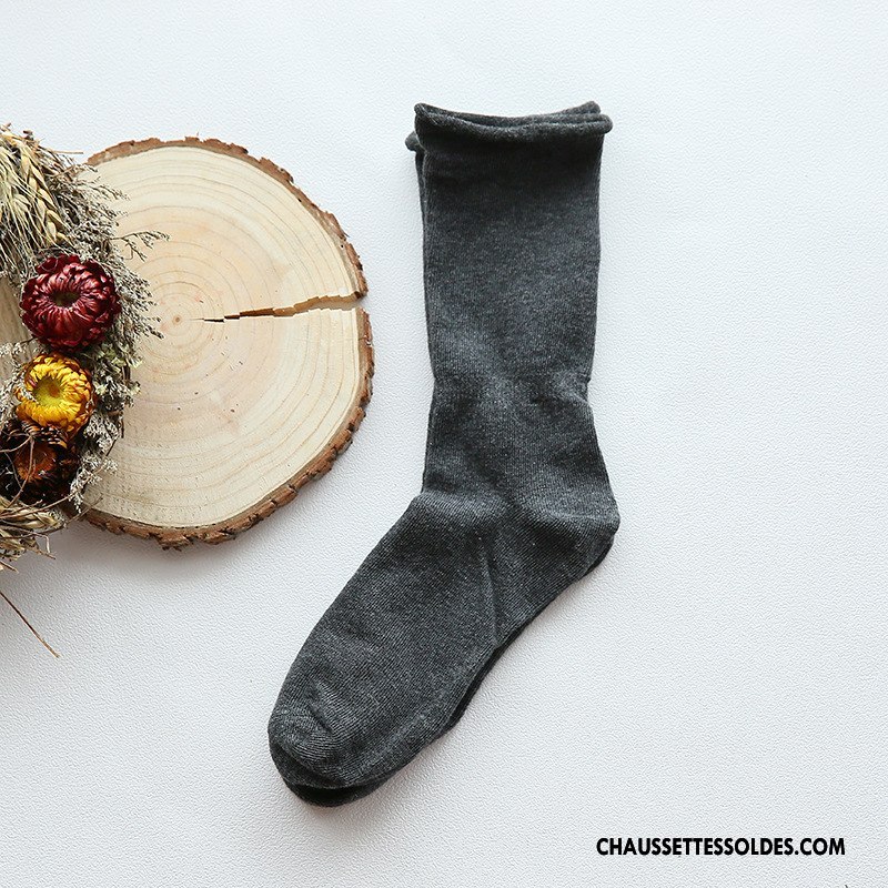 Chaussettes Mi Hautes Femme Bouche Libre Élève Chaussette Courte 100% Coton Ourlet Enceintes Pure Or