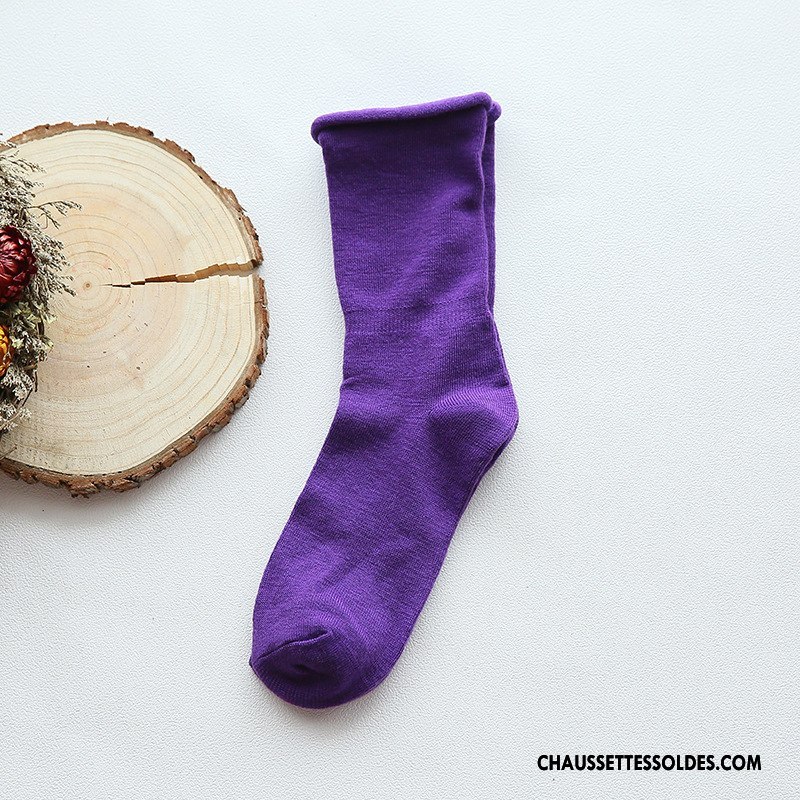 Chaussettes Mi Hautes Femme Bouche Libre Élève Chaussette Courte 100% Coton Ourlet Enceintes Pure Or