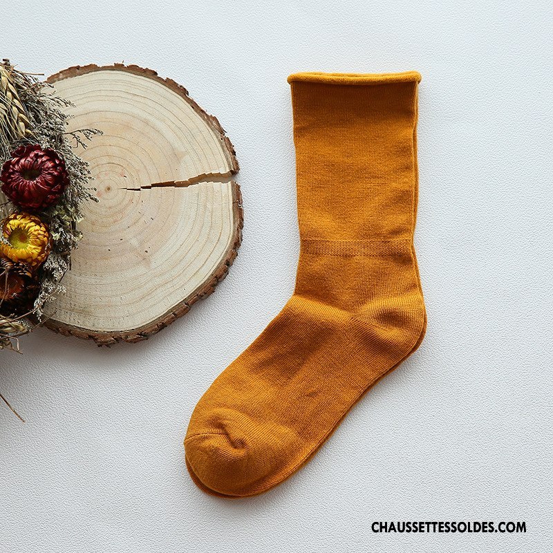 Chaussettes Mi Hautes Femme Bouche Libre Élève Chaussette Courte 100% Coton Ourlet Enceintes Pure Or