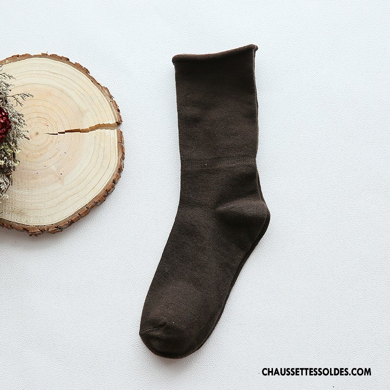 Chaussettes Mi Hautes Femme Bouche Libre Élève Chaussette Courte 100% Coton Ourlet Enceintes Pure Or