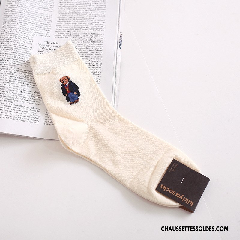 Chaussettes Mi Hautes Femme Britanique Coton Bio Hiver Campus Ours Importer Marron / Brun