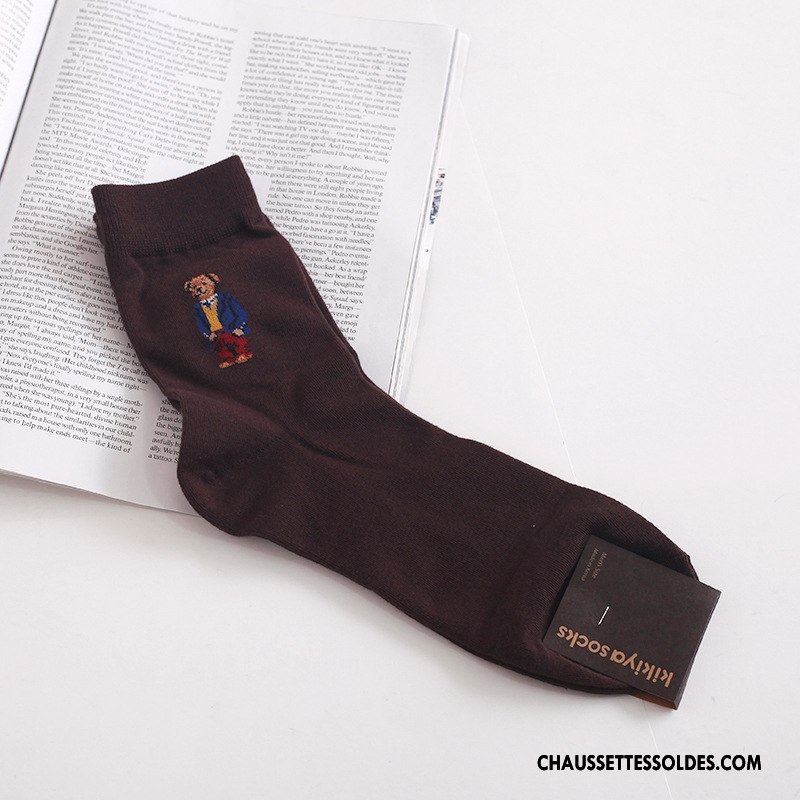 Chaussettes Mi Hautes Femme Britanique Coton Bio Hiver Campus Ours Importer Marron / Brun