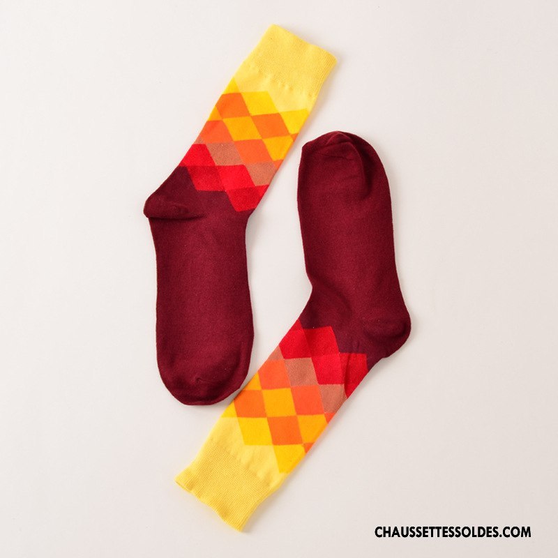 Chaussettes Mi Hautes Femme Britanique Mouvement 100% Coton Longue Carreaux Pur Dégradé Gris