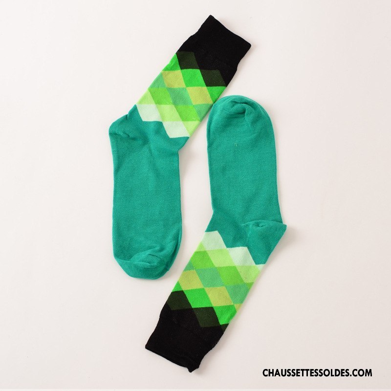 Chaussettes Mi Hautes Femme Britanique Mouvement 100% Coton Longue Carreaux Pur Dégradé Gris
