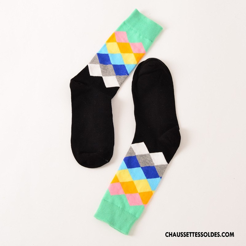 Chaussettes Mi Hautes Femme Britanique Mouvement 100% Coton Longue Carreaux Pur Dégradé Gris