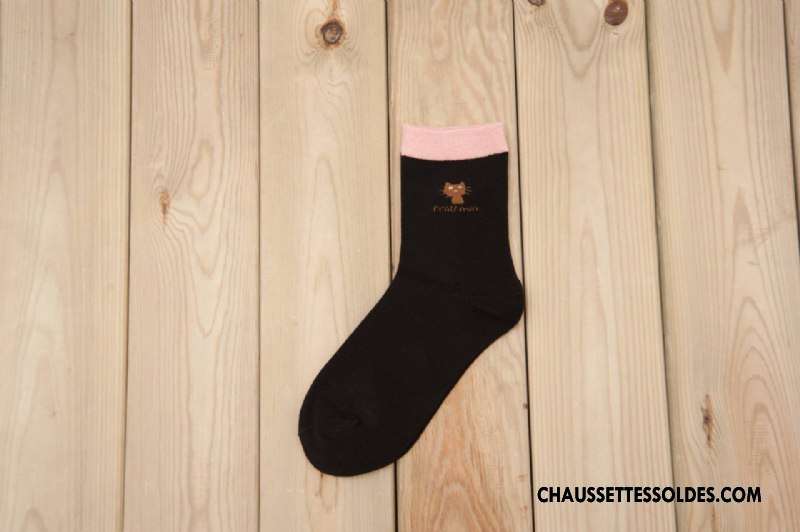 Chaussettes Mi Hautes Femme Brodé Printemps Été Chaussettes En Coton Charmant Dame Couleurs De Bonbons Rose