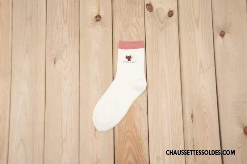 Chaussettes Mi Hautes Femme Brodé Printemps Été Chaussettes En Coton Charmant Dame Couleurs De Bonbons Rose