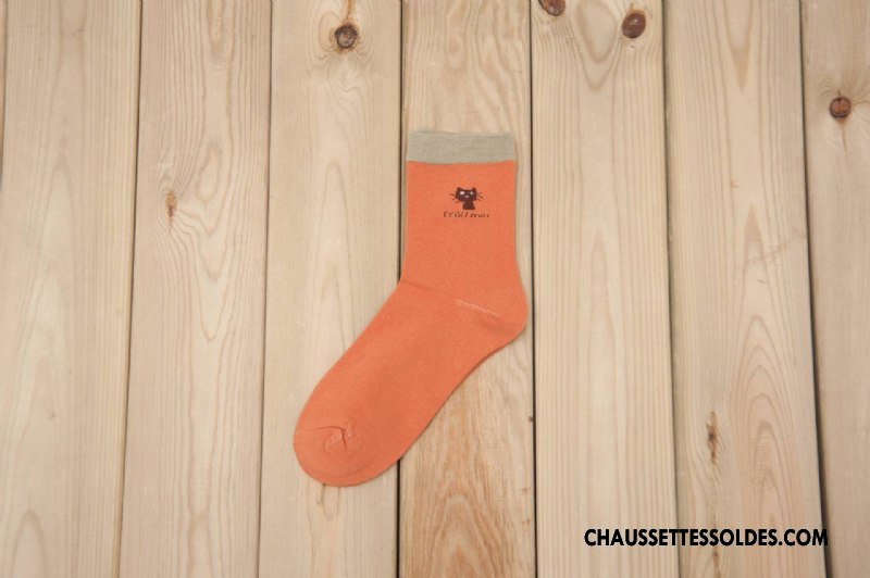 Chaussettes Mi Hautes Femme Brodé Printemps Été Chaussettes En Coton Charmant Dame Couleurs De Bonbons Rose