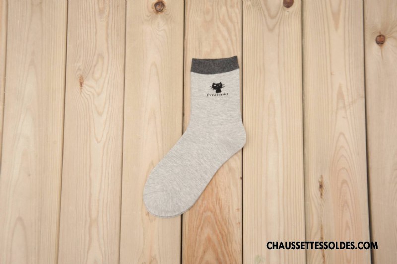Chaussettes Mi Hautes Femme Brodé Printemps Été Chaussettes En Coton Charmant Dame Couleurs De Bonbons Rose