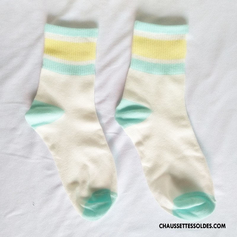 Chaussettes Mi Hautes Femme Campus Vent Dame Rétro Mouvement Rayé Frais Couleurs Mixtes Rose