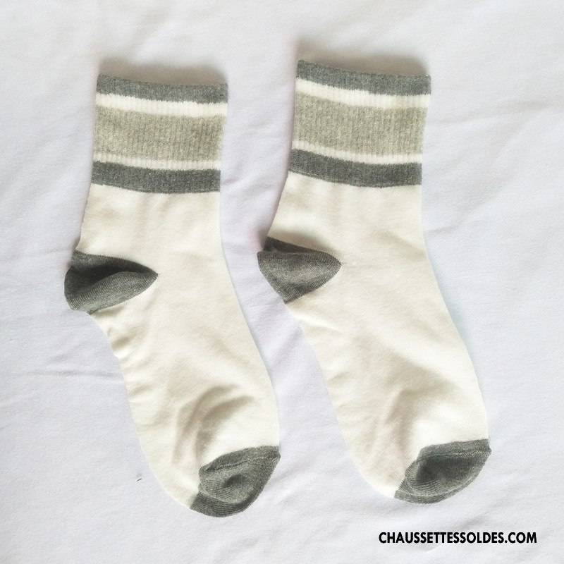 Chaussettes Mi Hautes Femme Campus Vent Dame Rétro Mouvement Rayé Frais Couleurs Mixtes Rose