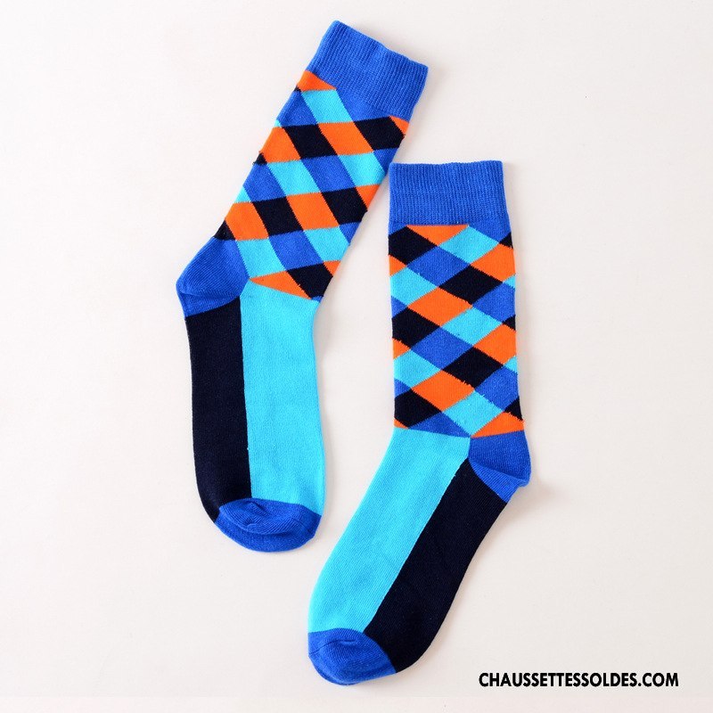 Chaussettes Mi Hautes Femme Carreaux Homme Le Nouveau Rue Créateur De Tendances Coton Bio Couleur De Contraste Jaune