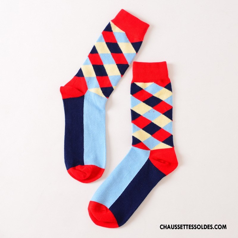 Chaussettes Mi Hautes Femme Carreaux Homme Le Nouveau Rue Créateur De Tendances Coton Bio Couleur De Contraste Jaune
