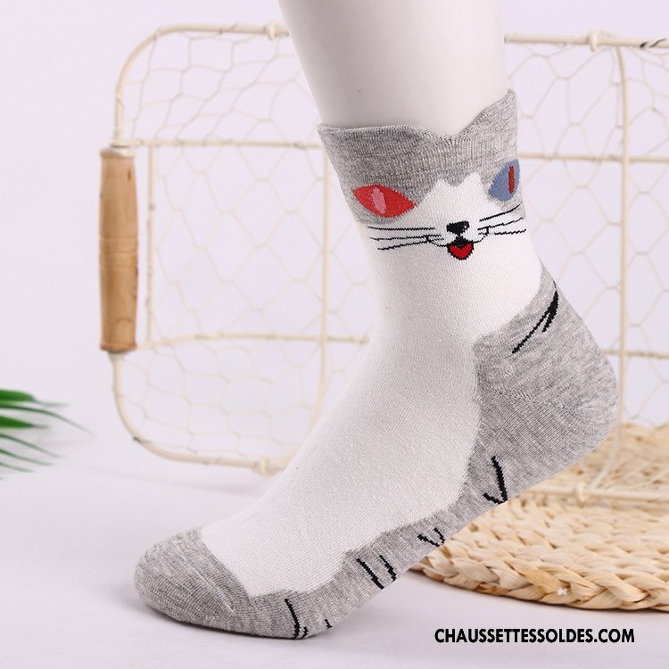 Chaussettes Mi Hautes Femme Casual Dessin Animé Hiver Gros 100% Coton L'automne Jaune