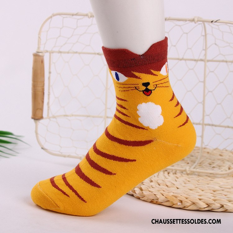 Chaussettes Mi Hautes Femme Casual Dessin Animé Hiver Gros 100% Coton L'automne Jaune