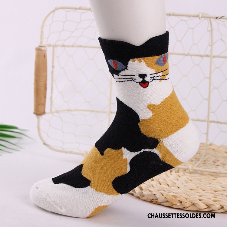 Chaussettes Mi Hautes Femme Casual Dessin Animé Hiver Gros 100% Coton L'automne Jaune