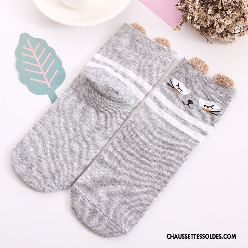 Chaussettes Mi Hautes Femme Charmant Coton Milieu Dessin Animé Dimensionnel Adulte Violet