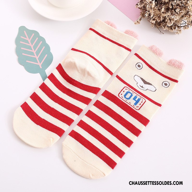 Chaussettes Mi Hautes Femme Charmant Coton Milieu Dessin Animé Dimensionnel Adulte Violet