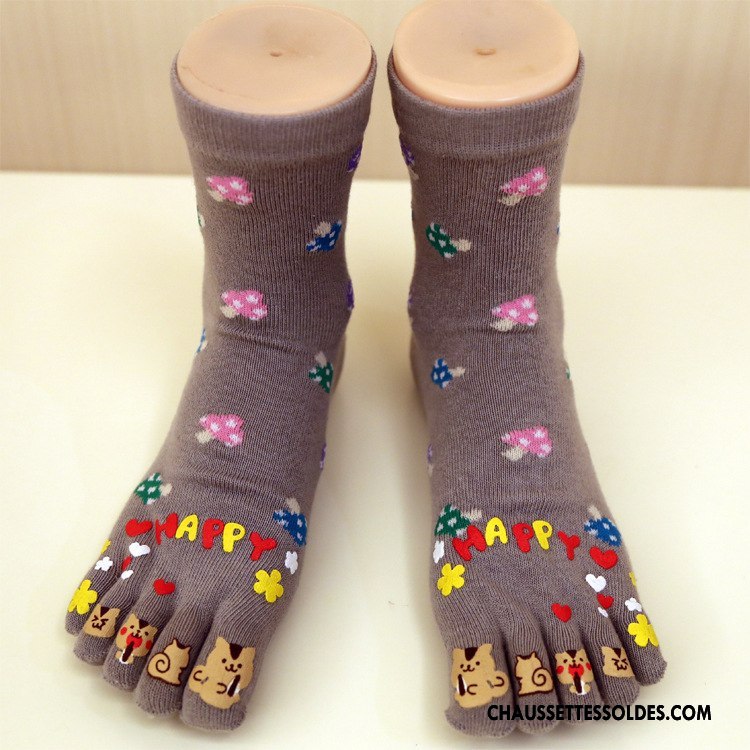 Chaussettes Mi Hautes Femme Charmant Dessin Animé Cinq Doigts Adulte Matelassé Confortable Vert