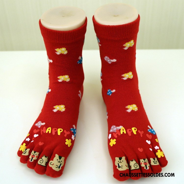 Chaussettes Mi Hautes Femme Charmant Dessin Animé Cinq Doigts Adulte Matelassé Confortable Vert
