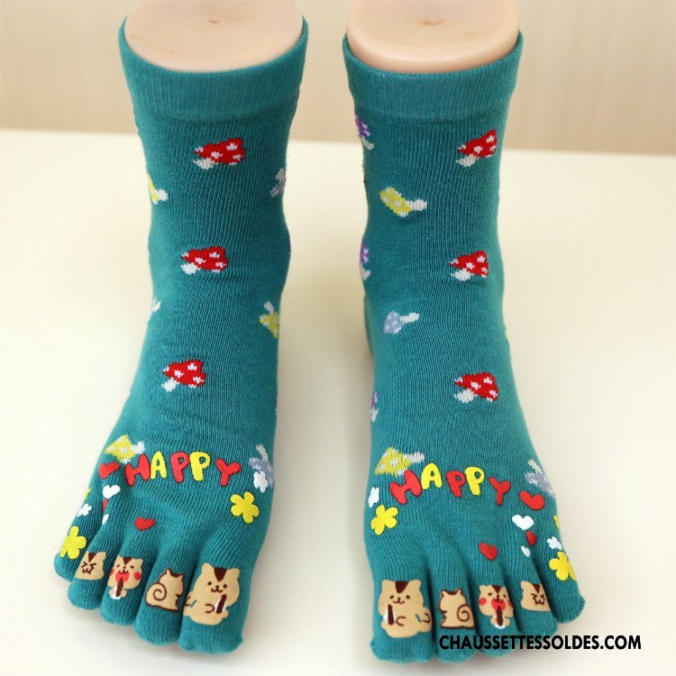 Chaussettes Mi Hautes Femme Charmant Dessin Animé Cinq Doigts Adulte Matelassé Confortable Vert