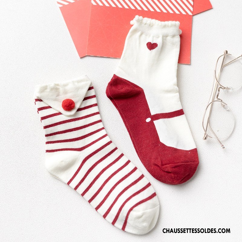 Chaussettes Mi Hautes Femme Charmant L'automne Dame Hiver Matelassé Milieu Rose