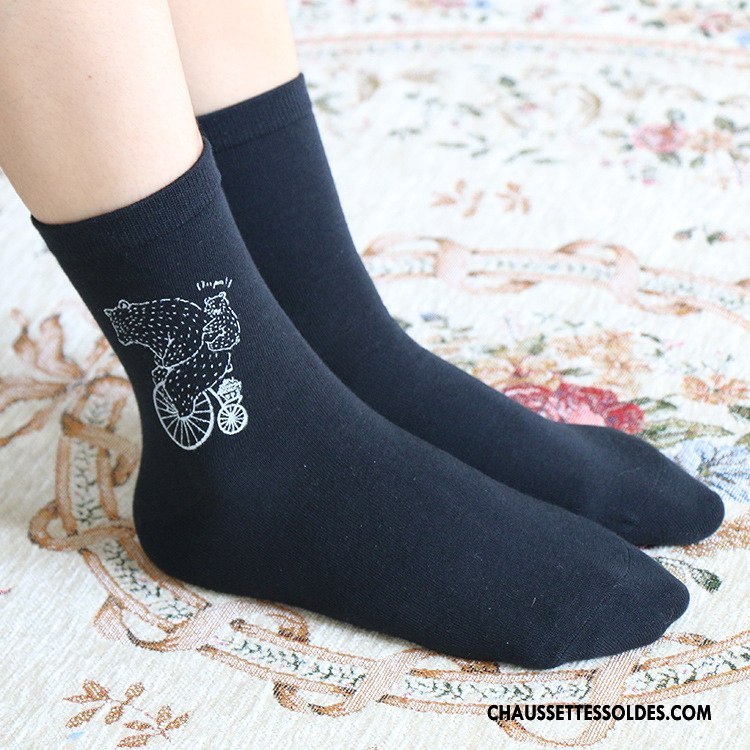 Chaussettes Mi Hautes Femme Charmant Milieu Casual Respirant Dessin Animé 100% Coton Impression Blanc