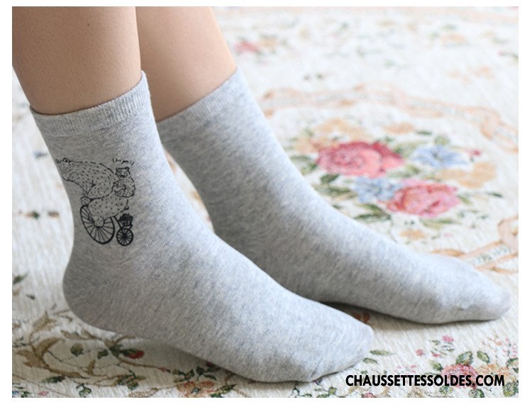 Chaussettes Mi Hautes Femme Charmant Milieu Casual Respirant Dessin Animé 100% Coton Impression Blanc