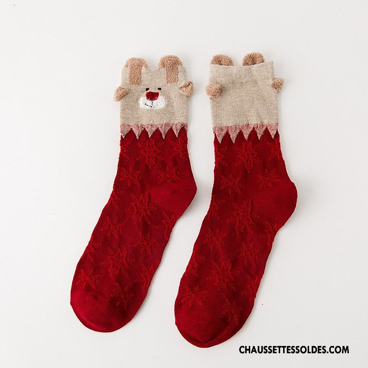 Chaussettes Mi Hautes Femme Charmant Noël Le Nouveau Dessin Animé Rouge