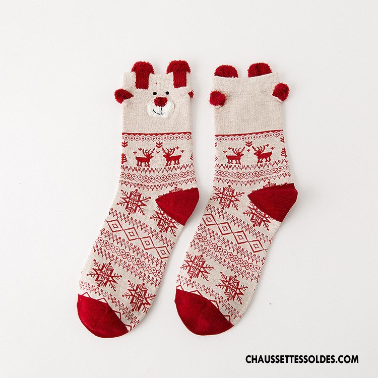 Chaussettes Mi Hautes Femme Charmant Noël Le Nouveau Dessin Animé Rouge