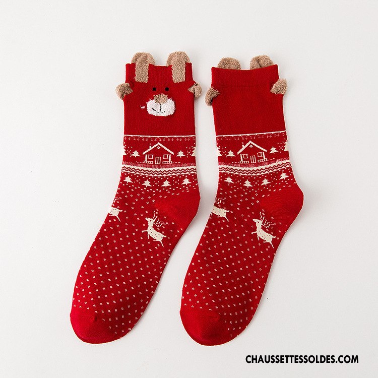 Chaussettes Mi Hautes Femme Charmant Noël Le Nouveau Dessin Animé Rouge