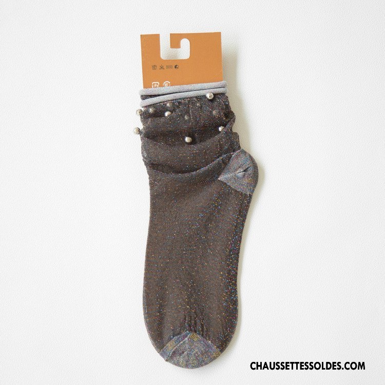 Chaussettes Mi Hautes Femme Chaussette Courte Nouvelles Arrivées Petit Perle Gros Été Rose Or