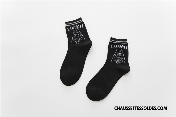 Chaussettes Mi Hautes Femme Chaussette Courte Tous Les Assortis Milieu Coton Bio Le Nouveau Dessin Animé Gris