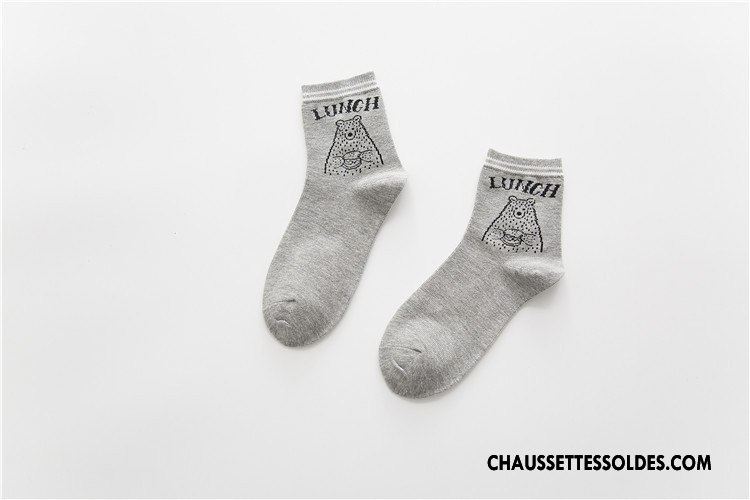 Chaussettes Mi Hautes Femme Chaussette Courte Tous Les Assortis Milieu Coton Bio Le Nouveau Dessin Animé Gris
