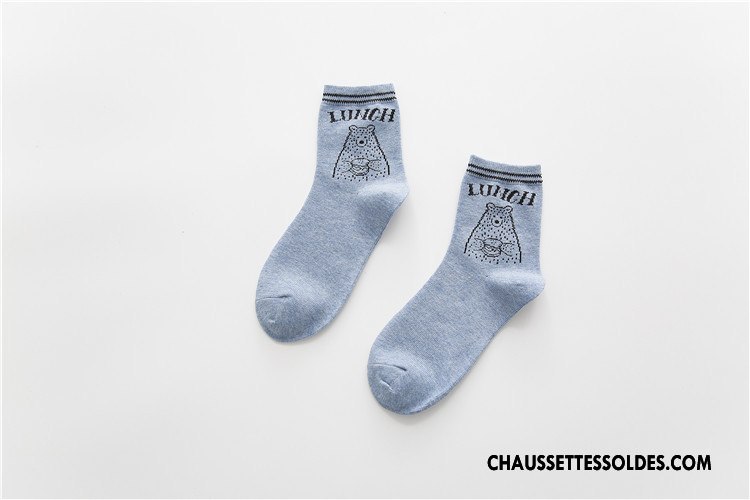 Chaussettes Mi Hautes Femme Chaussette Courte Tous Les Assortis Milieu Coton Bio Le Nouveau Dessin Animé Gris