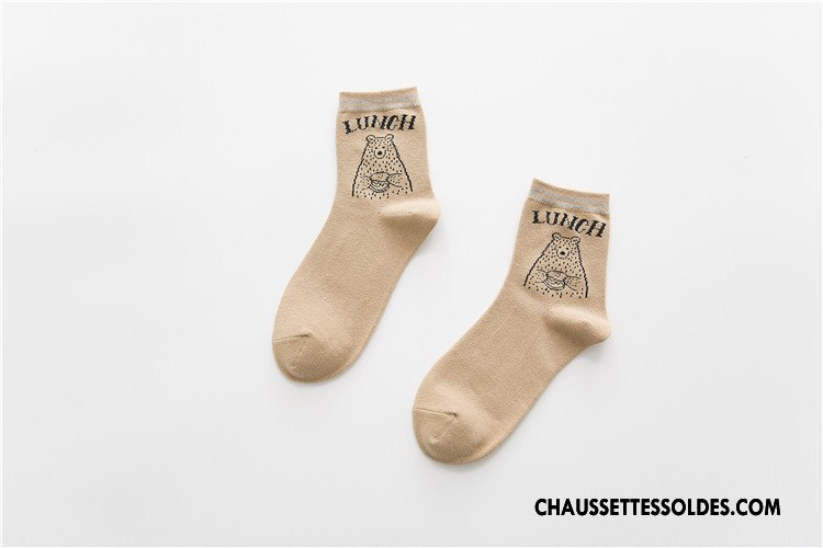 Chaussettes Mi Hautes Femme Chaussette Courte Tous Les Assortis Milieu Coton Bio Le Nouveau Dessin Animé Gris