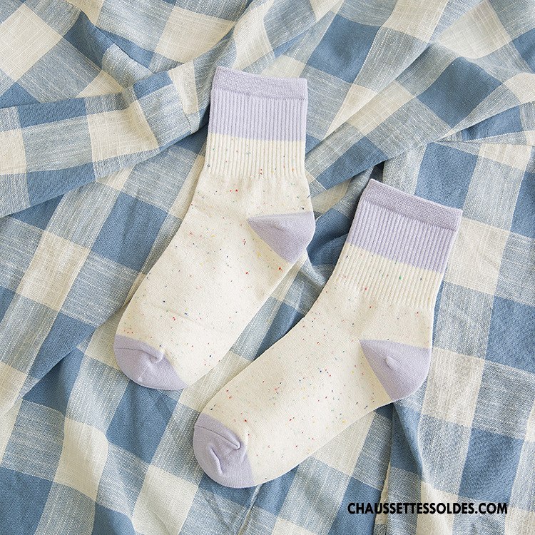 Chaussettes Mi Hautes Femme Chaussette Longue Nouvelles Arrivées Milieu 100% Coton L'automne Beige Blanc
