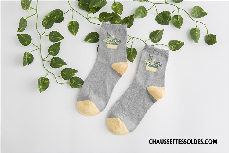 Chaussettes Mi Hautes Femme Chaussettes En Coton 100% Coton Le Nouveau Milieu Fleurs Frais Violet