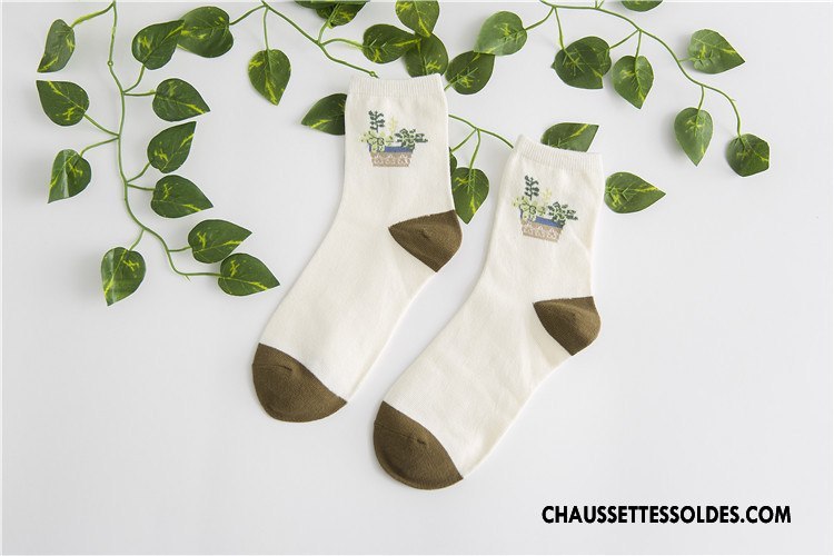 Chaussettes Mi Hautes Femme Chaussettes En Coton 100% Coton Le Nouveau Milieu Fleurs Frais Violet