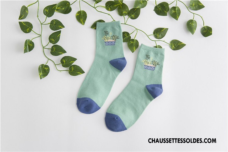Chaussettes Mi Hautes Femme Chaussettes En Coton 100% Coton Le Nouveau Milieu Fleurs Frais Violet