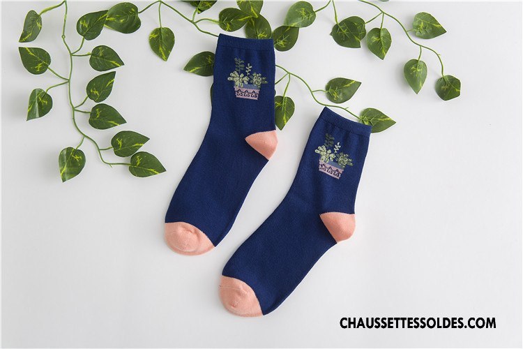 Chaussettes Mi Hautes Femme Chaussettes En Coton 100% Coton Le Nouveau Milieu Fleurs Frais Violet