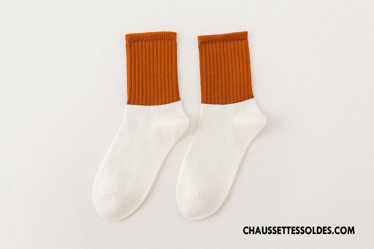 Chaussettes Mi Hautes Femme Chaussettes En Coton Dame Le Nouveau Couleurs Mixtes Rose