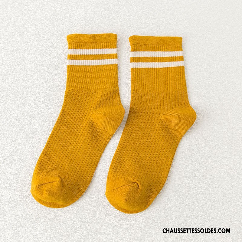 Chaussettes Mi Hautes Femme Chaussettes En Coton Dame Milieu Casual L'automne Hiver Or