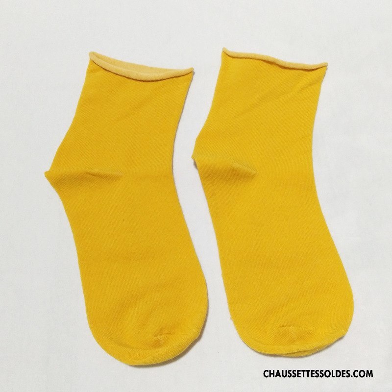Chaussettes Mi Hautes Femme Chaussettes En Coton Dame Ourlet Tous Les Assortis Nouvelles Arrivées Court Pure Jaune