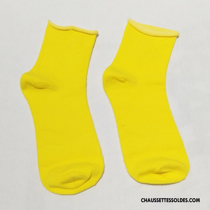 Chaussettes Mi Hautes Femme Chaussettes En Coton Dame Ourlet Tous Les Assortis Nouvelles Arrivées Court Pure Jaune
