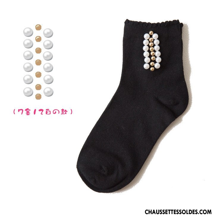 Chaussettes Mi Hautes Femme Chaussettes En Coton Gros Hiver Chaussette Courte Mode L'automne Pure Noir