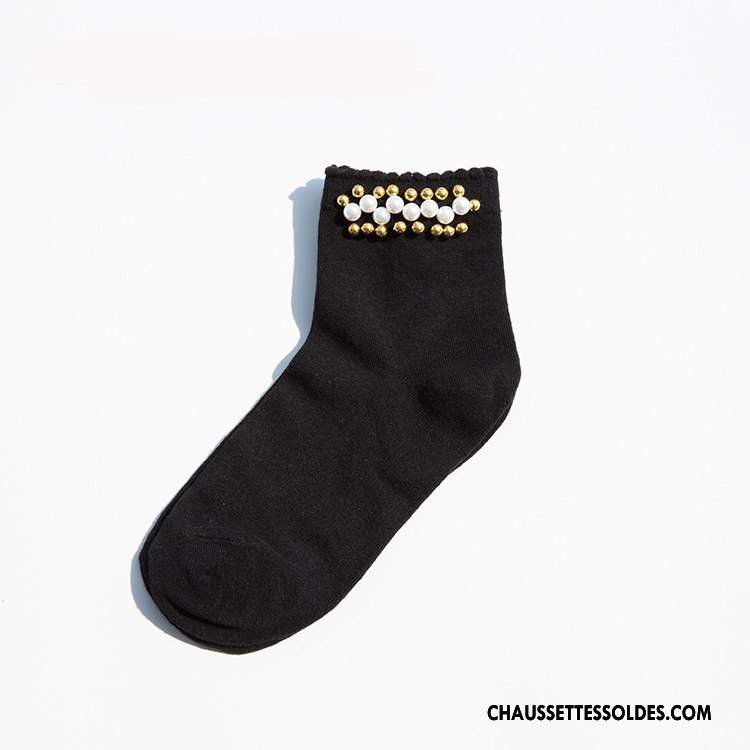 Chaussettes Mi Hautes Femme Chaussettes En Coton Gros Hiver Chaussette Courte Mode L'automne Pure Noir