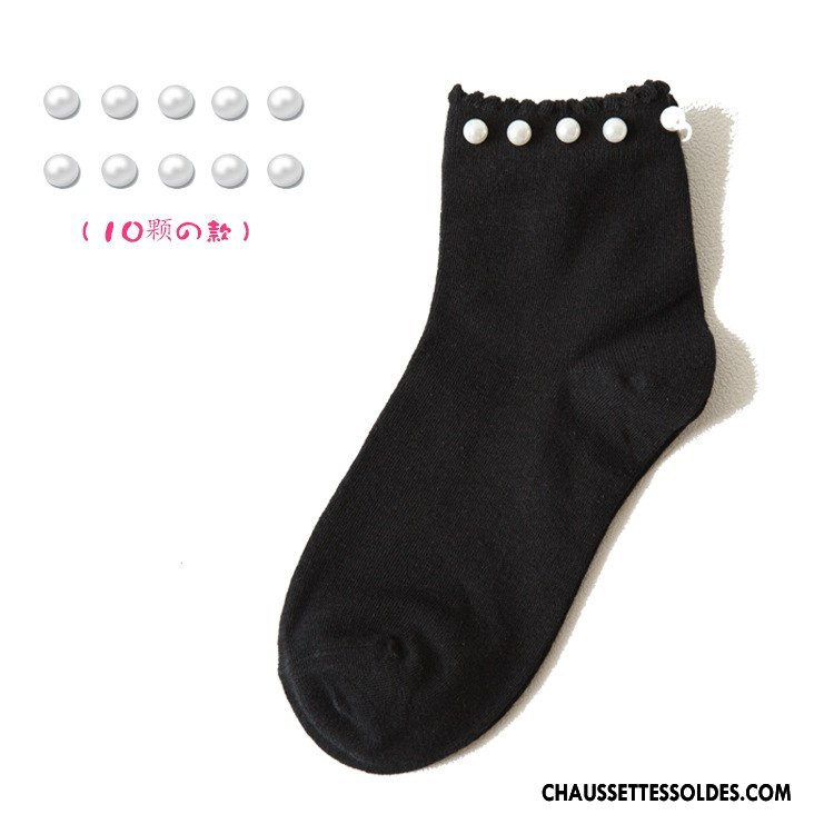 Chaussettes Mi Hautes Femme Chaussettes En Coton Gros Hiver Chaussette Courte Mode L'automne Pure Noir